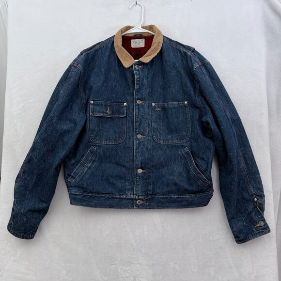 Vintage Polo Ralph Lauren Denim Jacket Mens L Bleu Flannel Line 90s Made In USA - Picture 1 of 12